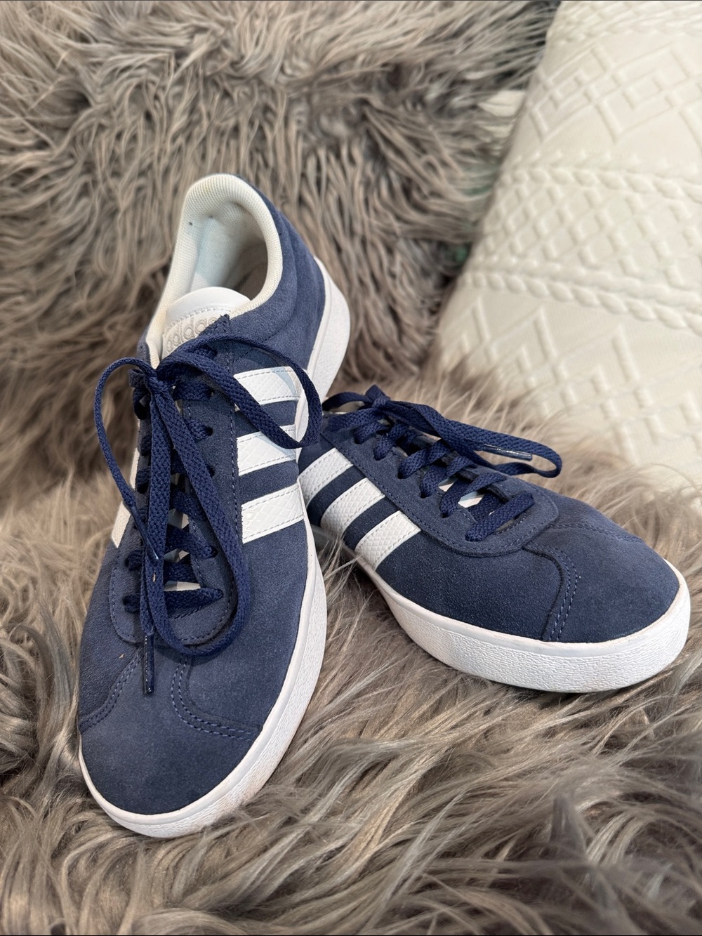 adidas Women's Navy Suede Sneakers with White Stripes